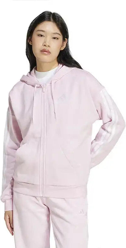 Adidas 3 Stripes Fleece Full Zip Hoodie Women’s Clear Pink