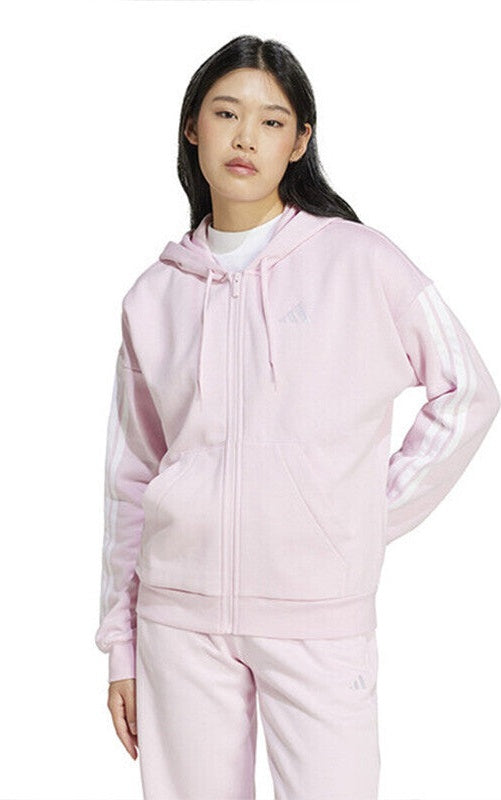 Adidas 3 Stripes Fleece Full Zip Hoodie Women’s - Clear Pink