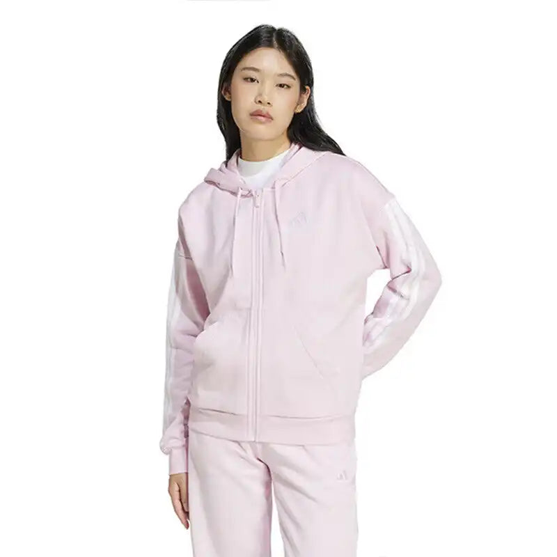 Adidas 3 Stripes Fleece Full Zip Hoodie Women’s - Clear Pink
