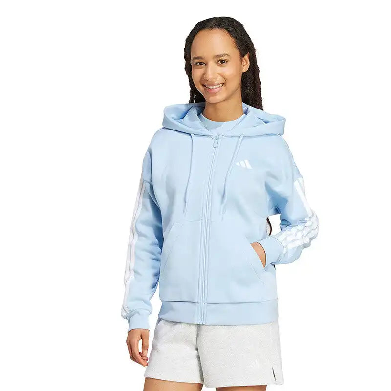 Adidas 3 Stripes Fleece Full Zip Hoodie Women’s Glow Blue