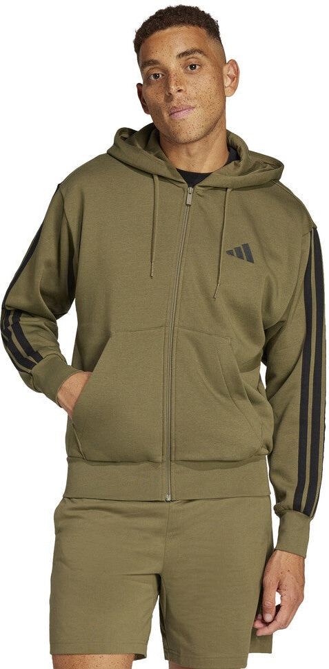 Adidas 3 Stripes Full Zip Hoodie Men’s - Olive Strata