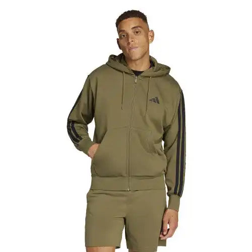 Adidas 3 Stripes Full Zip Hoodie Men’s Olive Strata