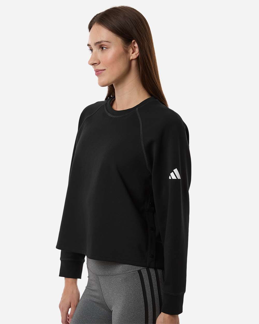 Adidas A1014 Women’s Beyond Side-snap Crewneck Sweatshirt - Black