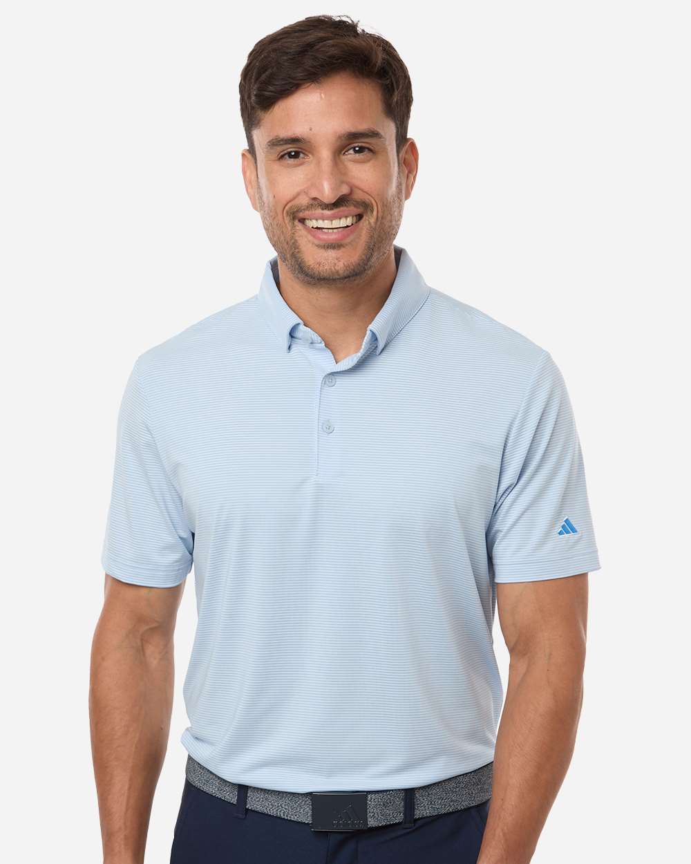 Adidas A2026 Men’s Ultimate365 Pencil Stripe Climacool Polo - Crystal Sky Lucid Ray Blue