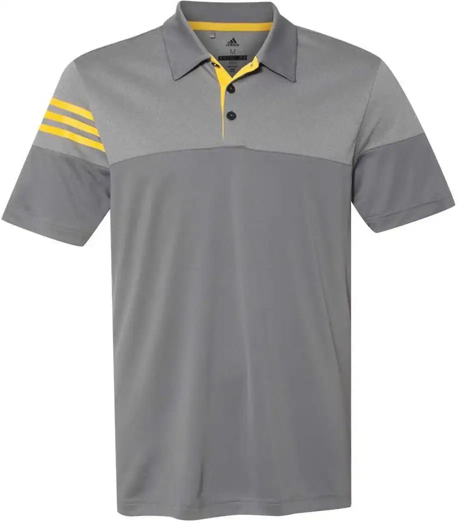Adidas A213 Heathered 3 Stripes Block Sport Shirt Vista Grey Yellow