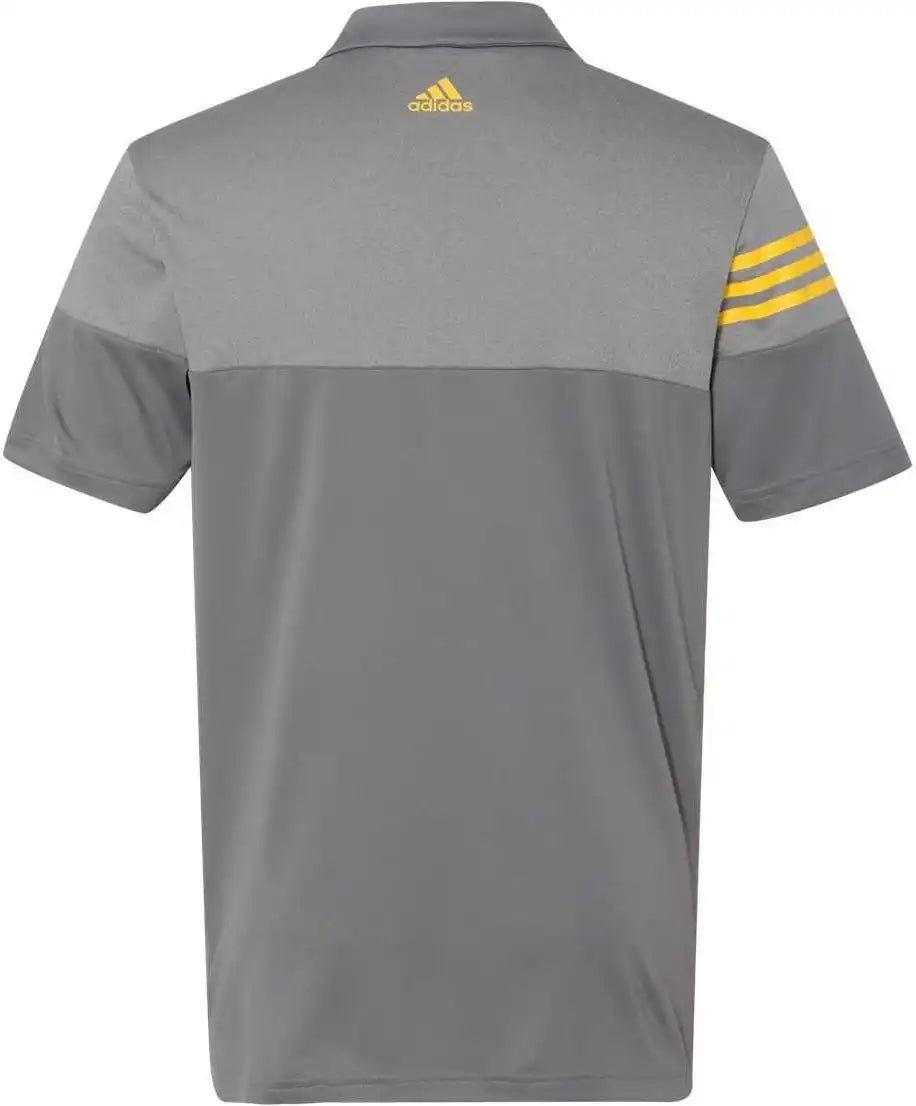 Adidas A213 Heathered 3 Stripes Block Sport Shirt Vista Grey Yellow
