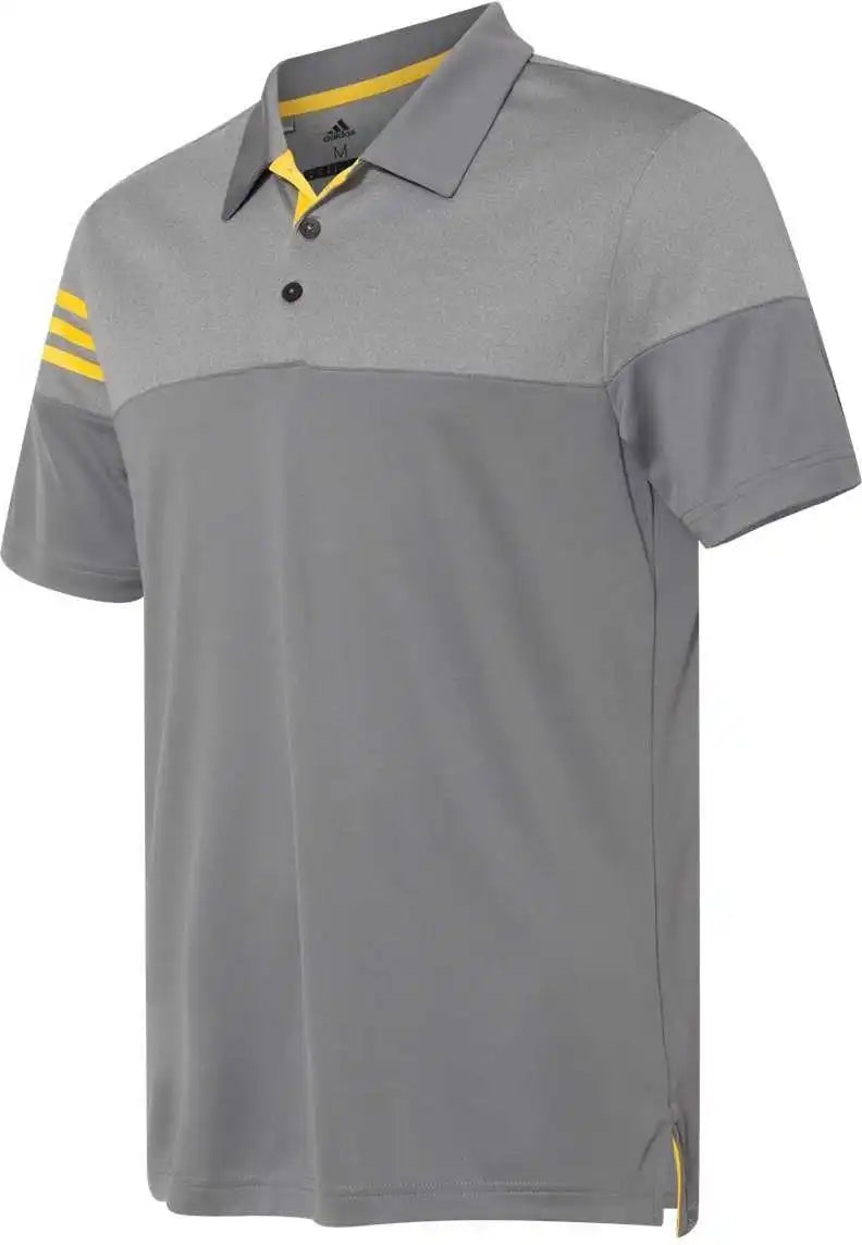 Adidas A213 Heathered 3 Stripes Block Sport Shirt Vista Grey Yellow