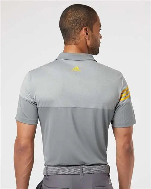 Adidas A213 Heathered 3-stripes Colorblocked Polo - Vista Grey Eqt Yellow