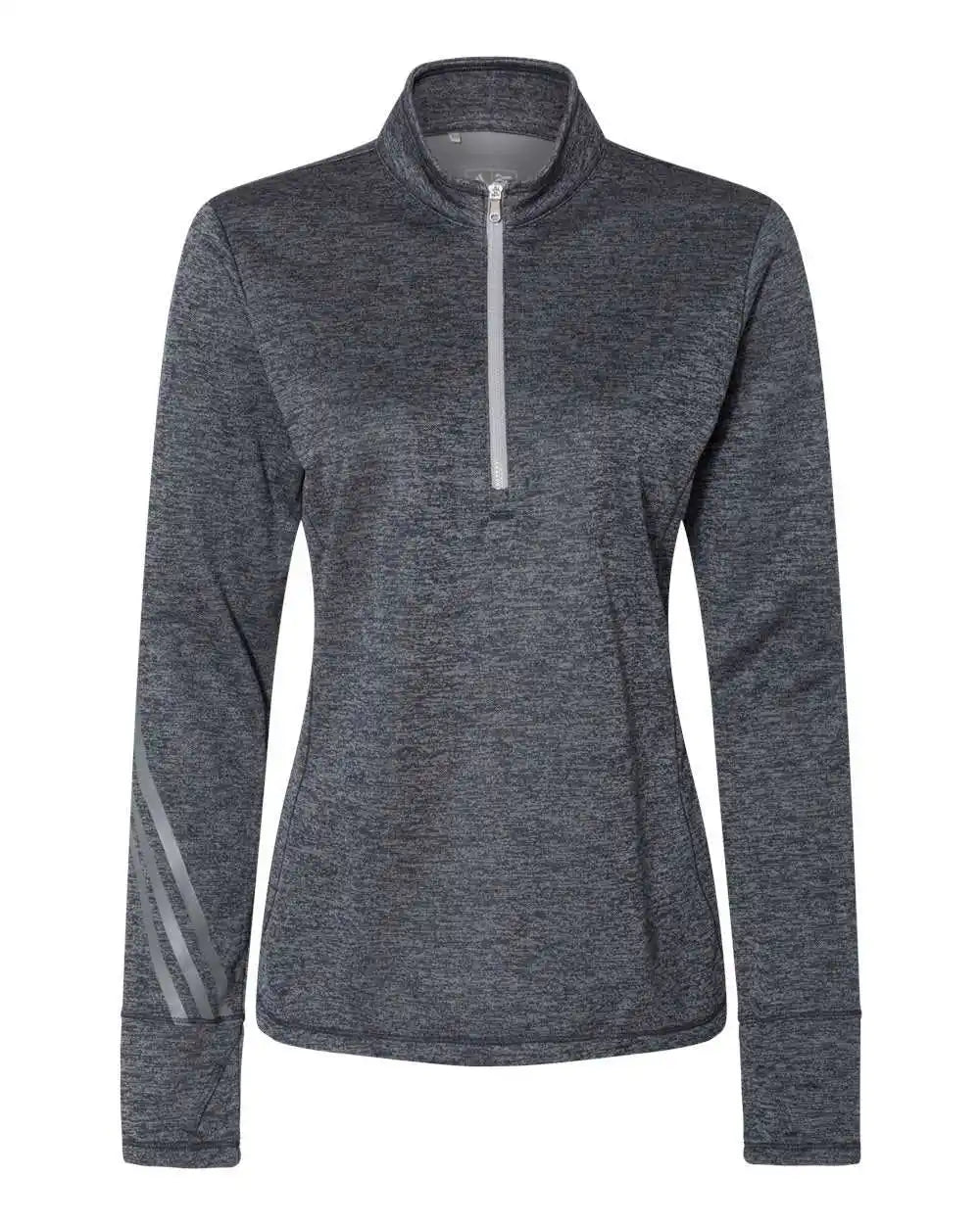 Adidas A285 Women’s Brushed Terry Heathered Quarter-zip Pullover - Navy Heather Mid Grey
