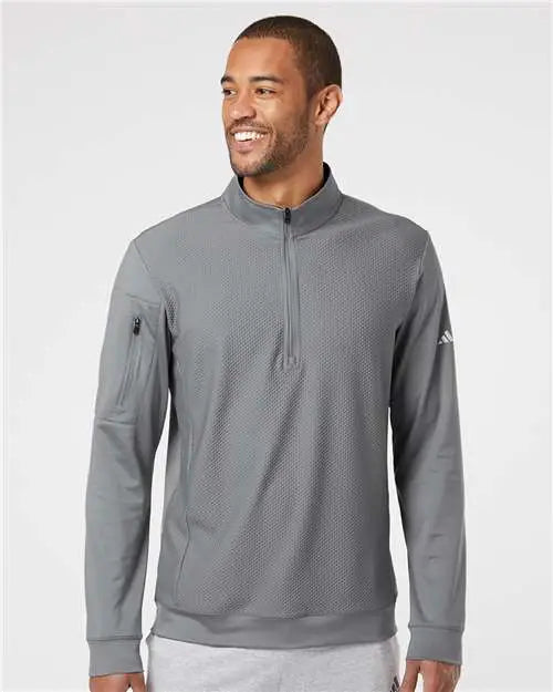 Adidas A295 Performance Textured Quarter-zip Pullover - Grey Three