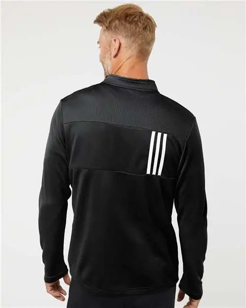 Adidas A482 3-stripes Double Knit Quarter-zip Pullover - Black Grey Two