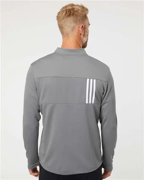 Adidas A482 3-stripes Double Knit Quarter-zip Pullover - Grey Three White