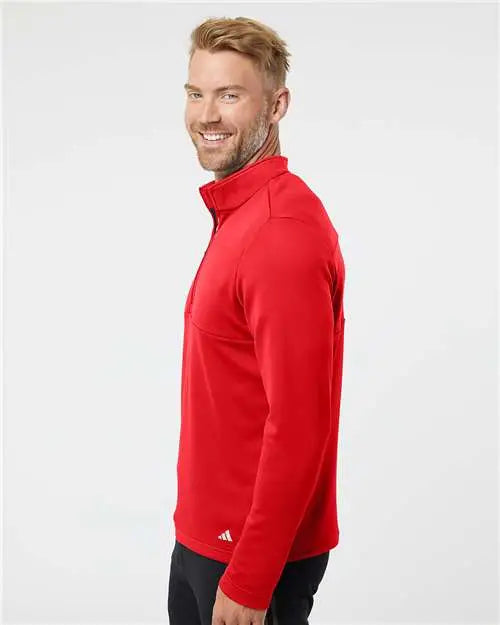 Adidas A482 3-stripes Double Knit Quarter-zip Pullover - Team Collegiate Red Grey Two