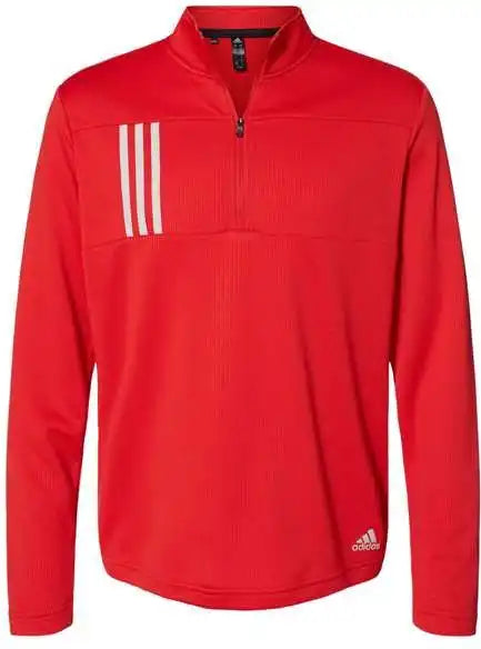 Adidas A482 3 Stripes Double Knit Quarter Zip Pullover Team Collegiate Red Grey Two