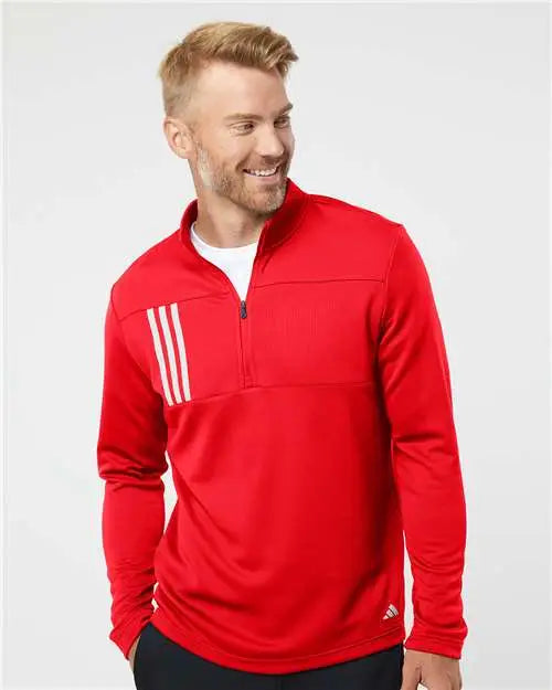 Adidas A482 3-stripes Double Knit Quarter-zip Pullover - Team Collegiate Red Grey Two