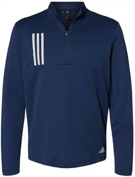 Adidas A482 3 Stripes Double Knit Quarter Zip Pullover Team Navy Blue Grey Two