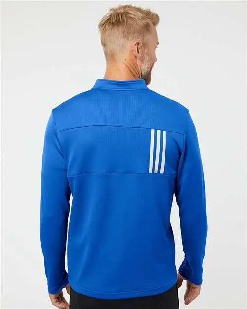 Adidas A482 3-stripes Double Knit Quarter-zip Pullover - Team Royal Grey Two