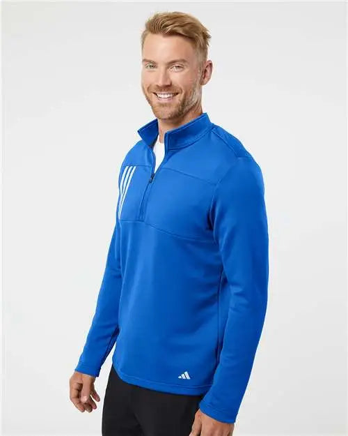 Adidas A482 3-stripes Double Knit Quarter-zip Pullover - Team Royal Grey Two