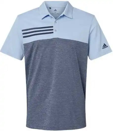 Adidas A508 Heathered Colorblock 3-stripes Polo - Glow Blue Heather Collegiate Navy