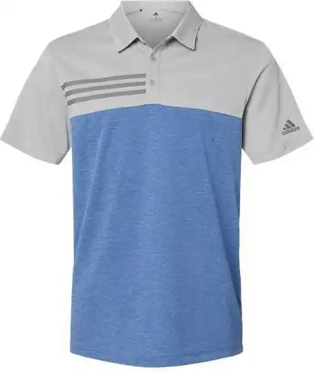 Adidas A508 Heathered Colorblock 3-stripes Polo - Grey Two Heather Collegiate Royal