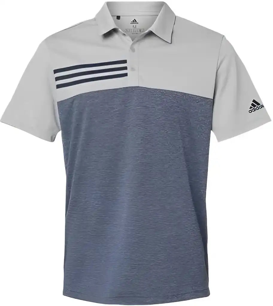 Adidas A508 Heathered Colorblock 3-stripes Polo - Grey Two Heather Collegiate Navy