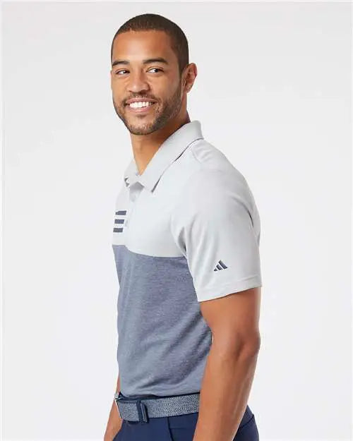 Adidas A508 Heathered Colorblocked 3-stripes Polo - Grey Two Heather Collegiate Navy