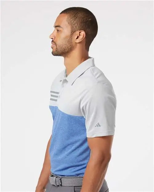 Adidas A508 Heathered Colorblocked 3-stripes Polo - Grey Two Heather Collegiate Royal