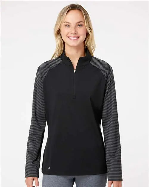 Adidas A521 Women’s Stripe Block Quarter-zip Pullover - Black