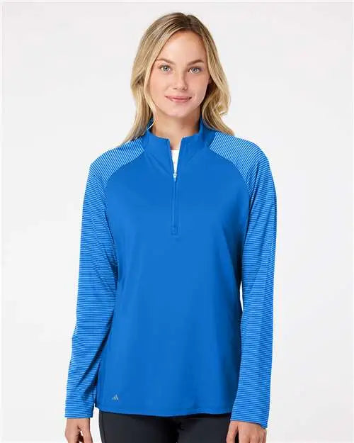 Adidas A521 Women’s Stripe Block Quarter-zip Pullover - Glory Blue