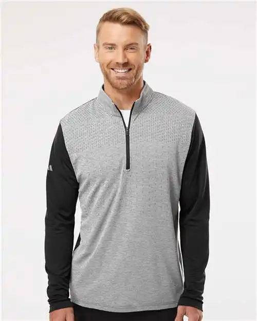 Adidas A522 Heather Block Print Quarter-zip Pullover - Black Melange Grey Three