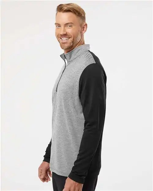 Adidas A522 Heather Block Print Quarter-zip Pullover - Black Melange Grey Three