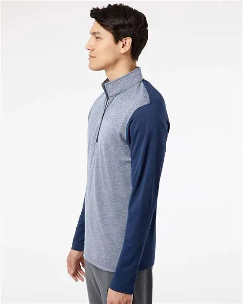 Adidas A522 Heather Block Print Quarter-zip Pullover - Collegiate Navy Melange Grey Three