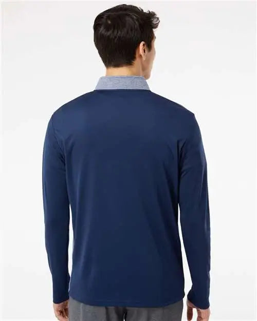 Adidas A522 Heather Block Print Quarter-zip Pullover - Collegiate Navy Melange Grey Three