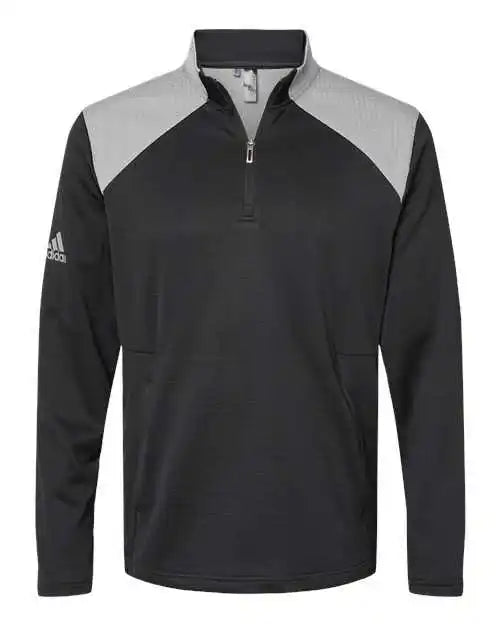 Adidas A532 Textured Mixed Media Quarter Zip Pullover Black Grey Three