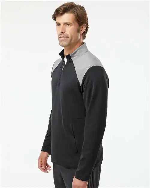 Adidas A532 Textured Mixed Media Quarter-zip Pullover - Black Grey Three