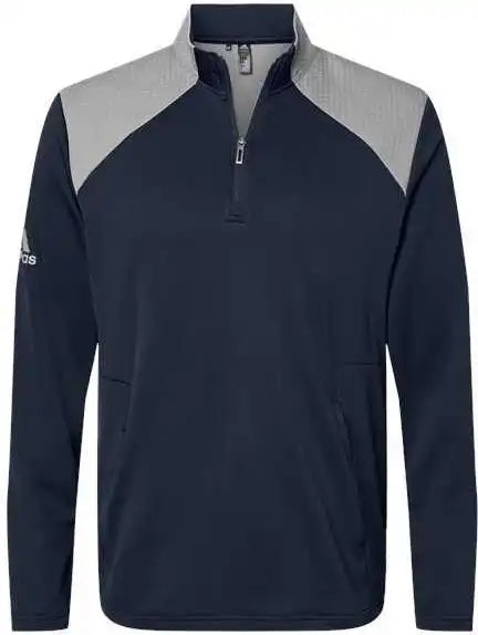 Adidas A532 Textured Mixed Media Quarter-zip Pullover - Collegiate Navy Grey Three