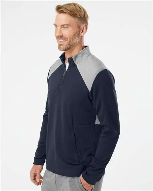 Adidas A532 Textured Mixed Media Quarter-zip Pullover - Collegiate Navy Grey Three