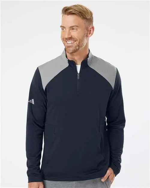 Adidas A532 Textured Mixed Media Quarter-zip Pullover - Collegiate Navy Grey Three