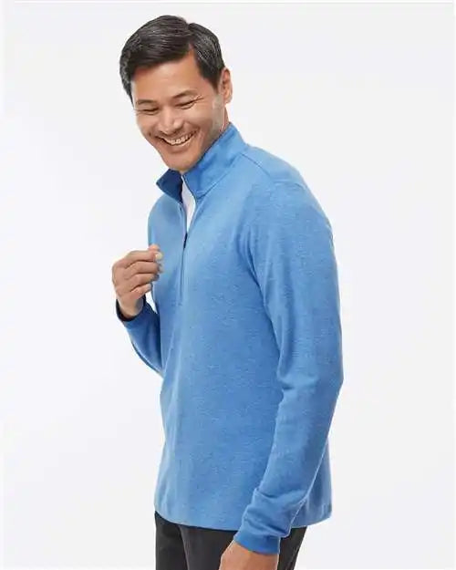 Adidas A554 3-stripes Quarter-zip Sweater - Focus Blue Melange