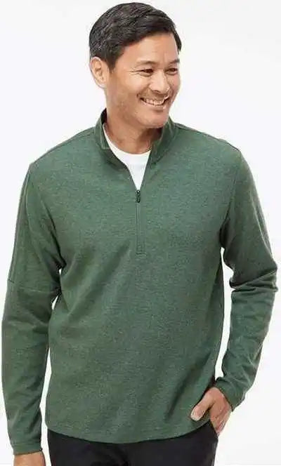 Adidas A554 3 Stripes Quarter Zip Sweater Green Oxide Melange