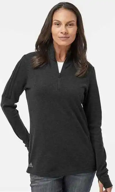 Adidas A555 Women’s 3-stripes Quarter-zip Sweater - Black Melange