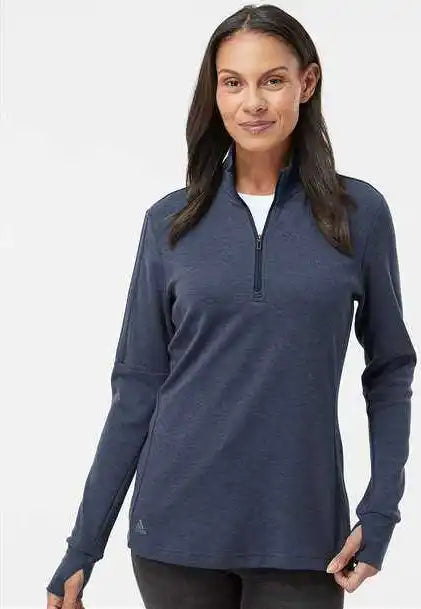 Adidas A555 Women’s 3-stripes Quarter-zip Sweater - Collegiate Navy Melange