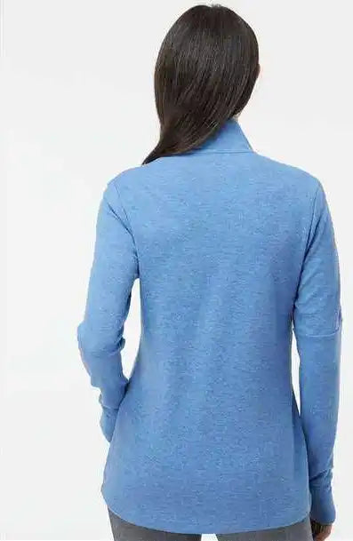 Adidas A555 Women’s 3 Stripes Quarter Zip Sweater Focus Blue Melange