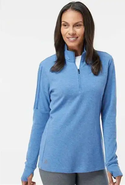 Adidas A555 Women’s 3 Stripes Quarter Zip Sweater Focus Blue Melange