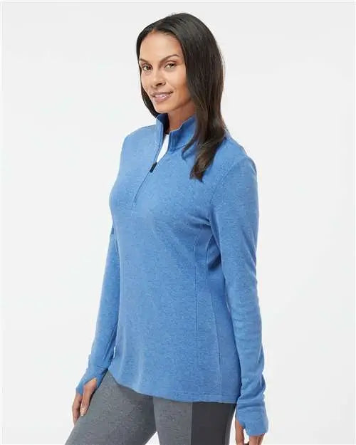 Adidas A555 Women’s 3-stripes Quarter-zip Sweater - Focus Blue Melange
