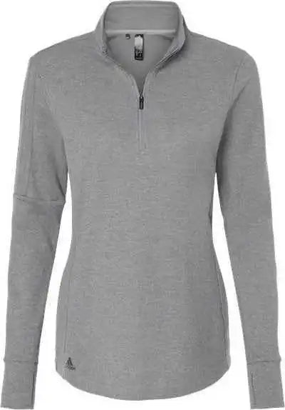 Adidas A555 Women’s 3 Stripes Quarter Zip Sweater Gray Three Melange