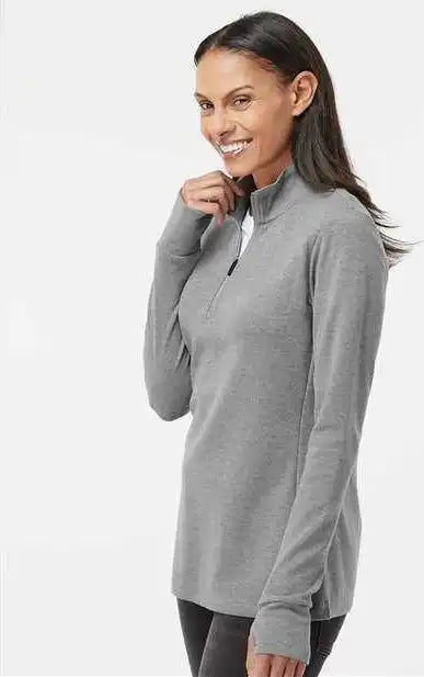 Adidas A555 Women’s 3 Stripes Quarter Zip Sweater Gray Three Melange
