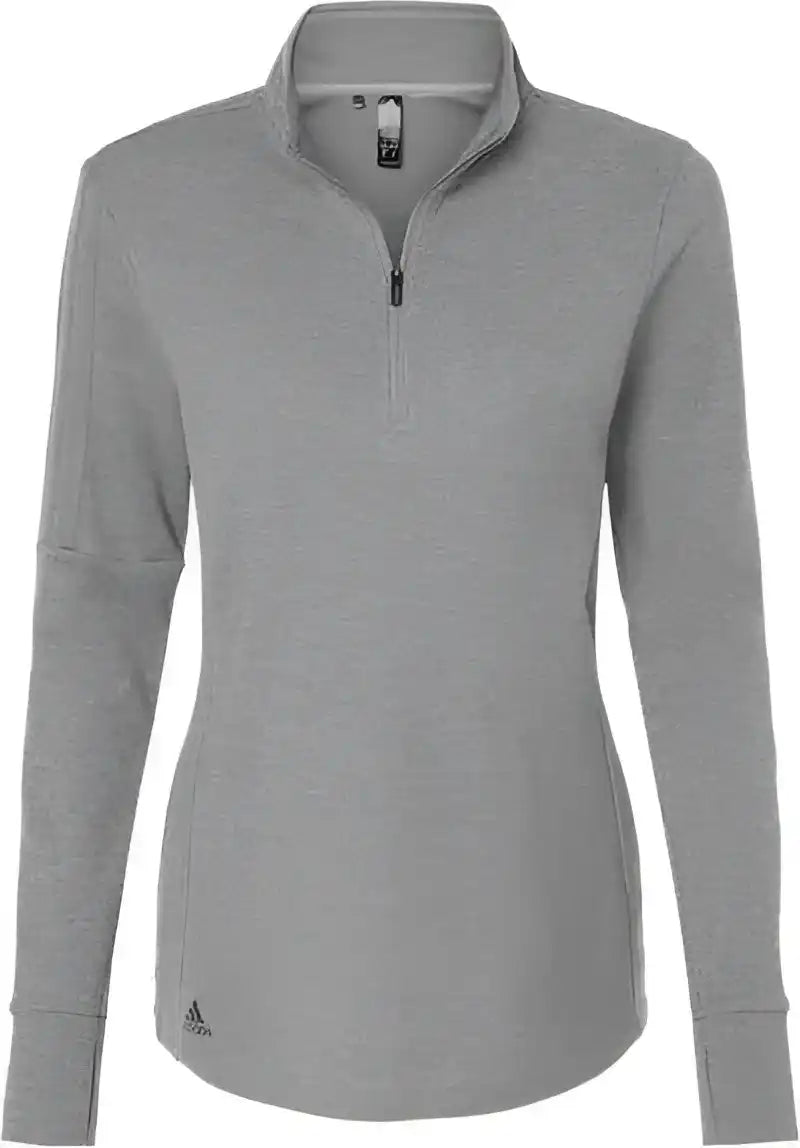 Adidas A555 Women’s 3-stripes Quarter-zip Sweater - Gray Three Melange