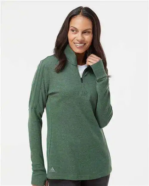 Adidas A555 Women’s 3-stripes Quarter-zip Sweater - Green Oxide Melange