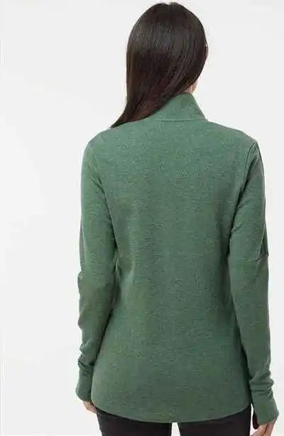 Adidas A555 Women’s 3-stripes Quarter-zip Sweater - Green Oxide Melange